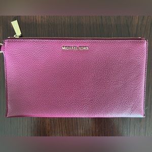 Michael Kors Large Leather Zip Clutch- Mulberry